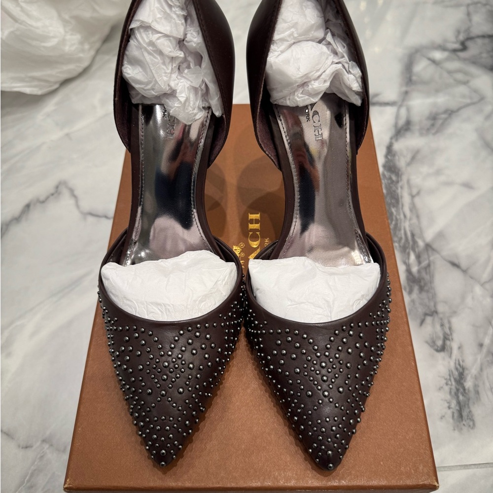 Coach Dark Brown Studded Pointed-Toe Heels